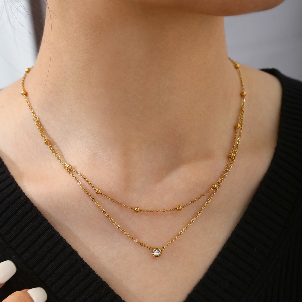 Boutique Layered Necklace OS 18K plated Gold Cubic Zirconia Satellite Chain
